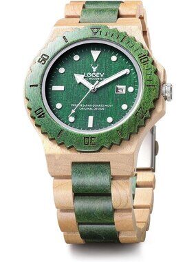 Men's Green Handcrafted Sandalwood Vintage Calendar Analog Wrist Wooden Watch